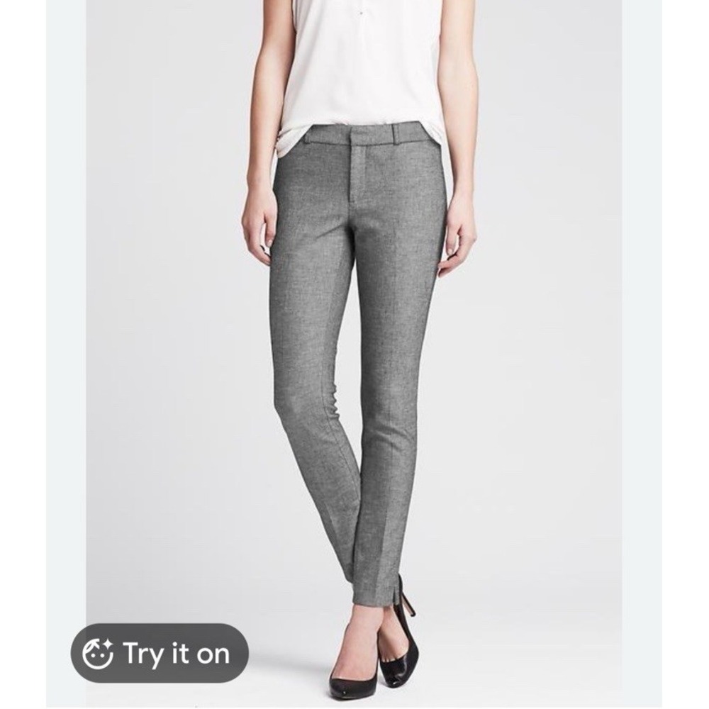 Banana Republic Sloan Ankle Dress Pants 2 Gray Micro Print Stretch Trouser Work